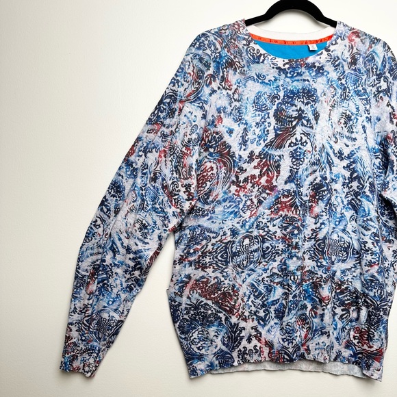 Robert Graham Barrel Paisley Graphic Print Linen & Cotton Knit Crewneck Sweater - Picture 5 of 13